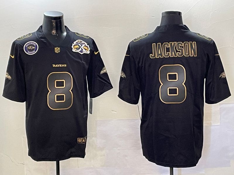 Men Baltimore Ravens #8 Jackson Black Gold 2024 Nike Limited NFL Jersey style 01082